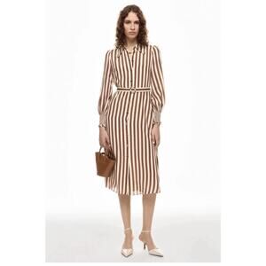 L.K. Bennett Brown Stripe Emelia Shirt Dress Size 8 with Fabric Pull